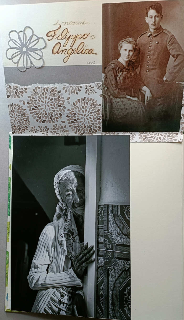 album fotografico creativo scrapbooking ricostruzione albero genealogico storia familiare calligrafato e decorato a mano